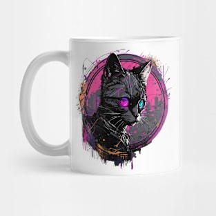 Neon Cat Cyberpunk Design Mug